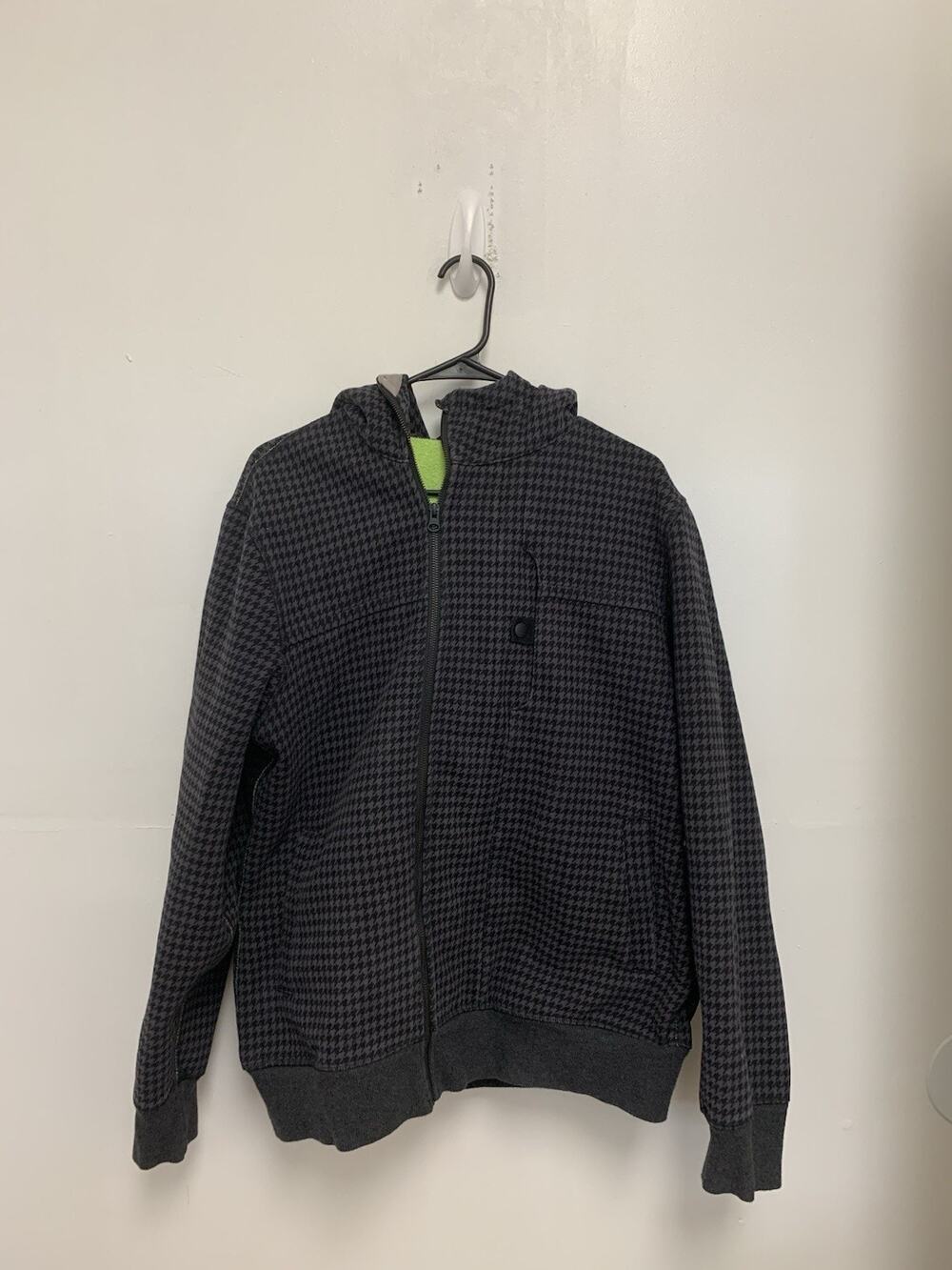Lululemon Men Full Zip Houndstooth Hoodie Sweatshirt Black Gray Check - Sz L